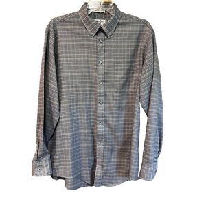 Benton Row Men’s Long Sleeve Dress Shirt Size L Grey Blue Plaid Made In USA